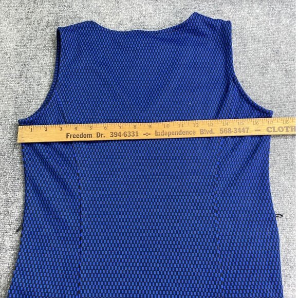 Jones New York‎ Dress Womens S Cobalt Blue Black Fit Flare Midi V Neck No Belt - Picture 7 of 12